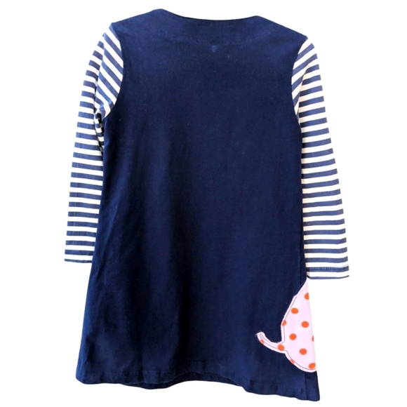 Little Bity Collection Navy Dress with Striped Sleeves Cotton Size 5T - Picture 2 of 7